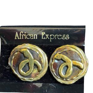 Vintage African Express Gold-Tone Abstract Clip-On Earrings Made In S. Africa